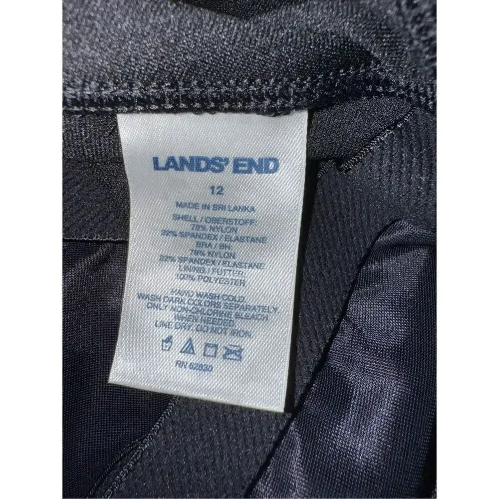 Land's End Size 12 High Neck One Piece Swimsuit Black Blue Colorblock Sporty